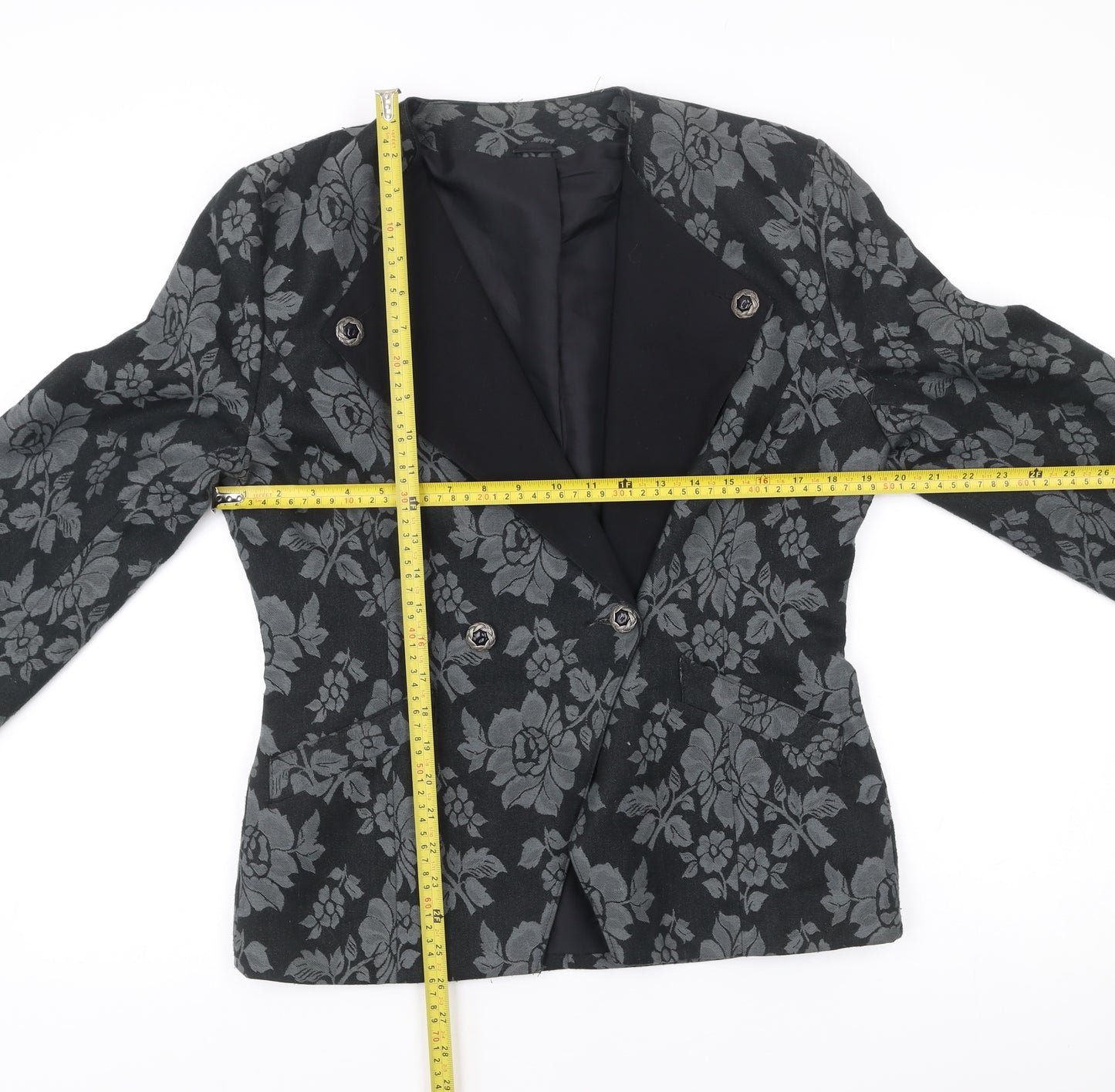Richards Womens Black Floral Jacquard Double-Breasted Blazer Size 12