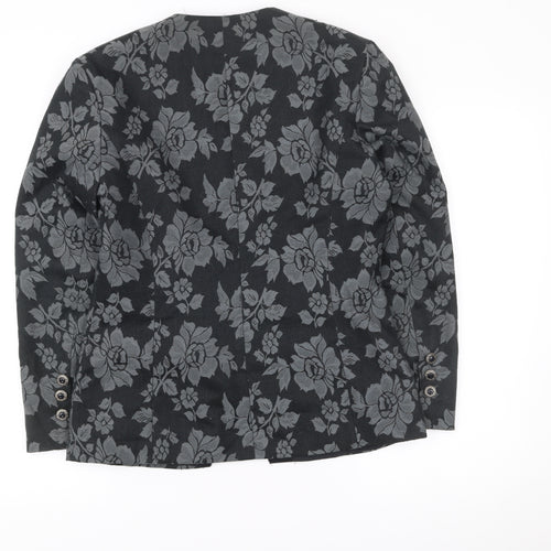 Richards Womens Black Floral Jacquard Double-Breasted Blazer Size 12