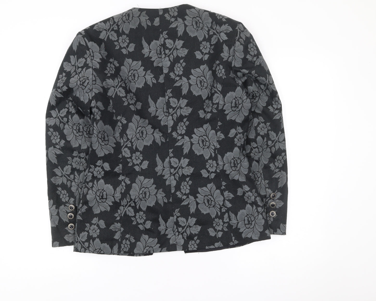 Richards Womens Black Floral Jacquard Double-Breasted Blazer Size 12
