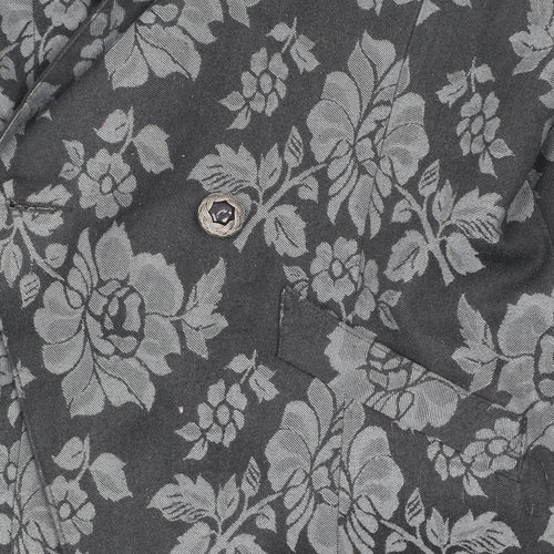Richards Womens Black Floral Jacquard Double-Breasted Blazer Size 12