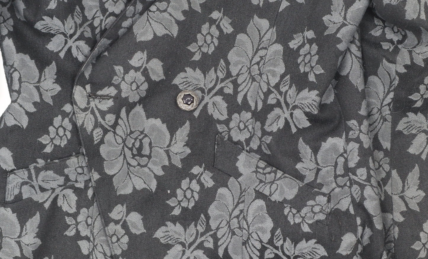Richards Womens Black Floral Jacquard Double-Breasted Blazer Size 12