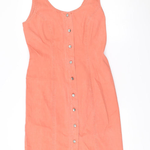 St Michael Women Pink Cotton Shift Dress Size 14 Sleeveless Vintage
