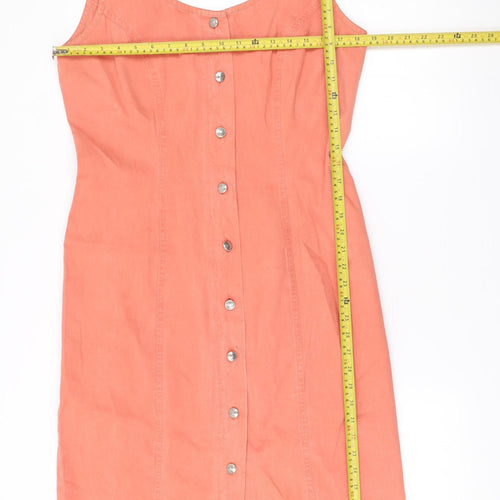 St Michael Women Pink Cotton Shift Dress Size 14 Sleeveless Vintage