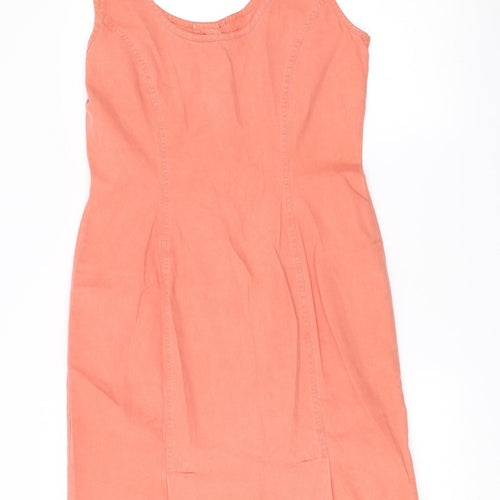 St Michael Women Pink Cotton Shift Dress Size 14 Sleeveless Vintage