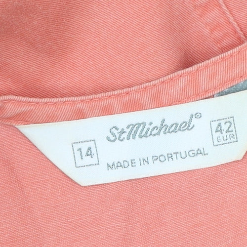 St Michael Women Pink Cotton Shift Dress Size 14 Sleeveless Vintage