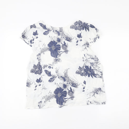 Luca Vanucci Womens White Linen Floral Blouse Size S Scoop Neck