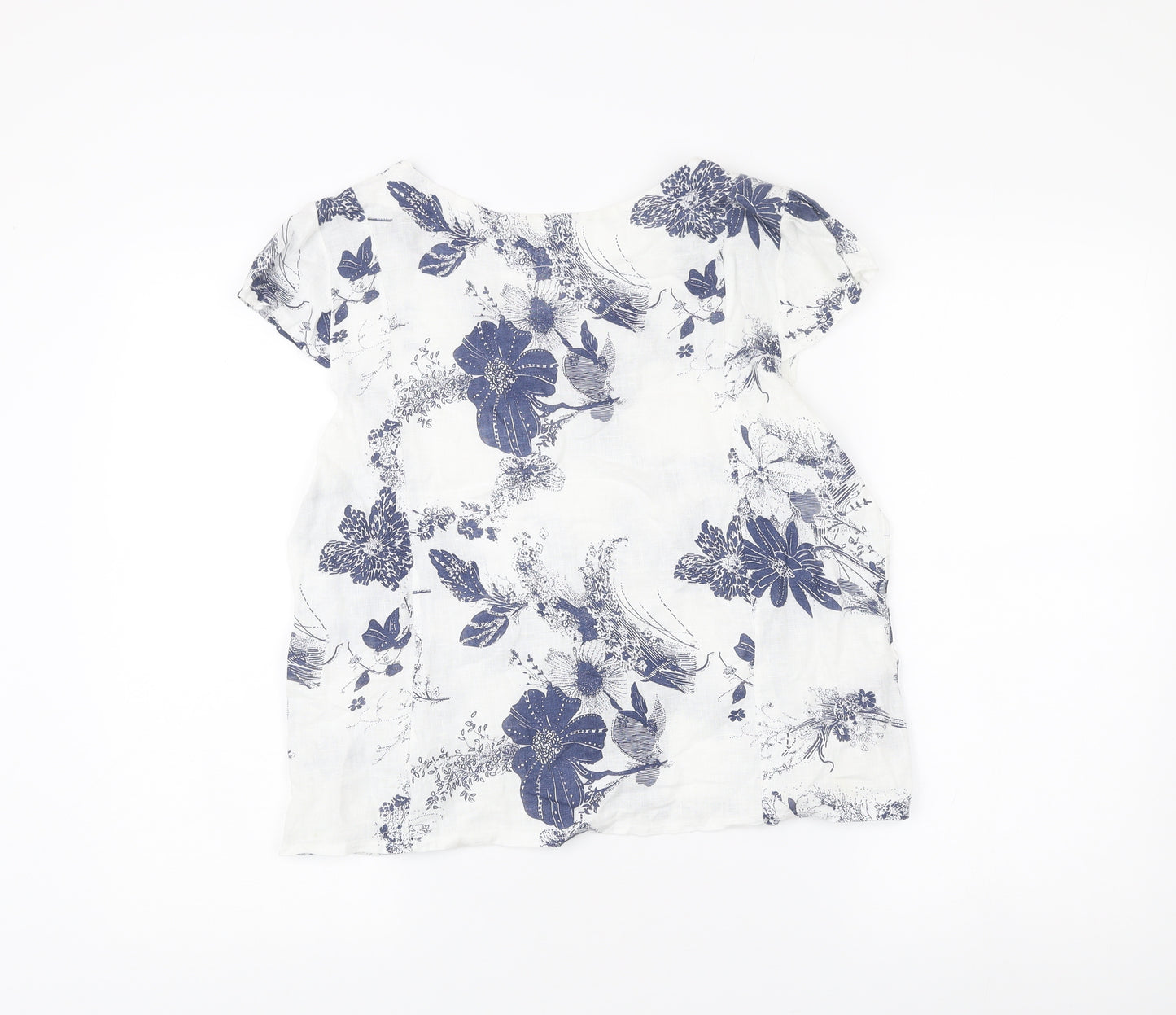 Luca Vanucci Womens White Linen Floral Blouse Size S Scoop Neck