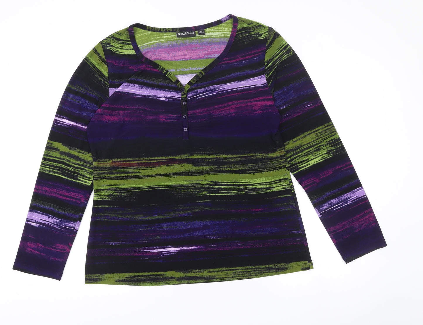 Nina Leonard Womens Multicoloured XL Long Sleeve Henley Top