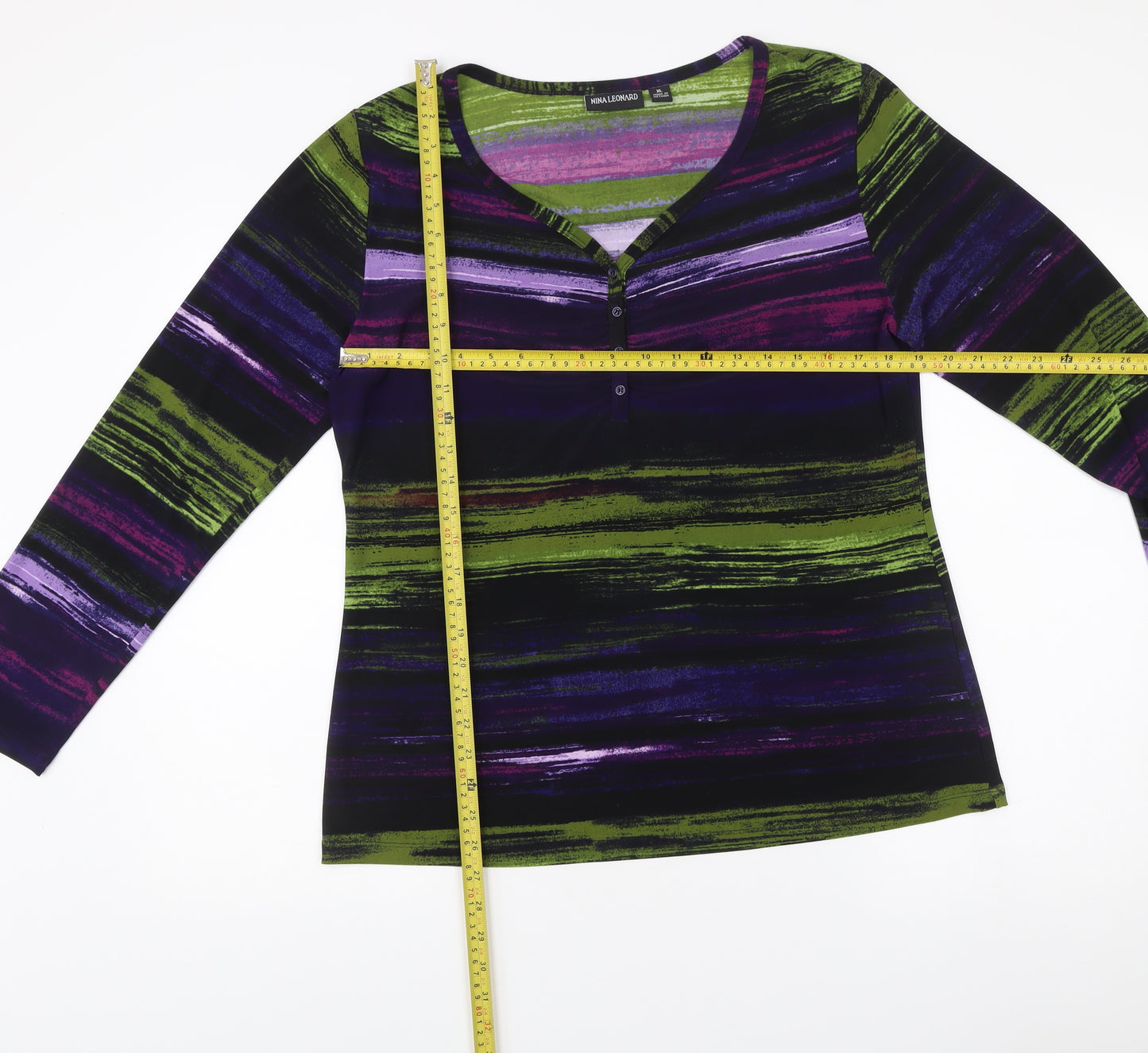 Nina Leonard Womens Multicoloured XL Long Sleeve Henley Top