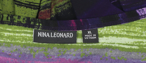 Nina Leonard Womens Multicoloured XL Long Sleeve Henley Top