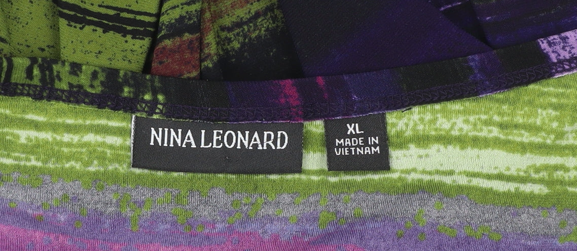 Nina Leonard Womens Multicoloured XL Long Sleeve Henley Top