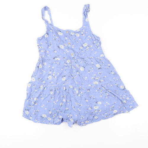 Abercrombie Kids Girls Blue Floral Playsuit Size 9-10 Years Summer Casual