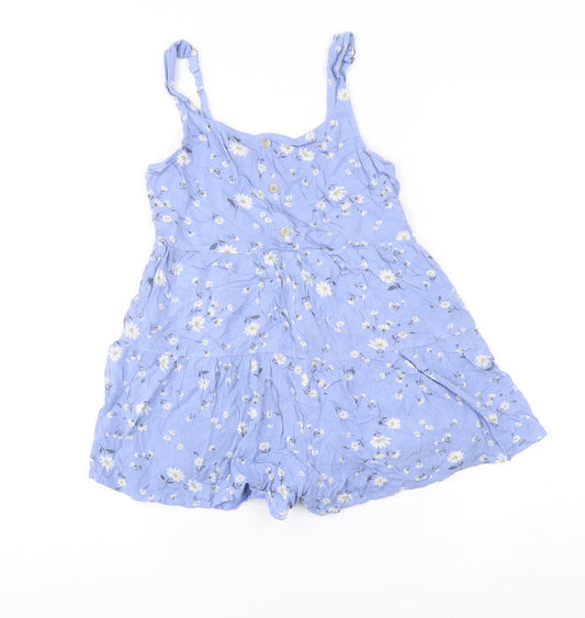 Abercrombie Kids Girls Blue Floral Playsuit Size 9-10 Years Summer Casual