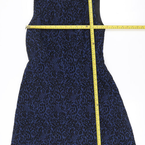 Zara Women Blue Floral Jacquard Sleeveless A-Line Dress Size 12