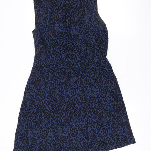 Zara Women Blue Floral Jacquard Sleeveless A-Line Dress Size 12