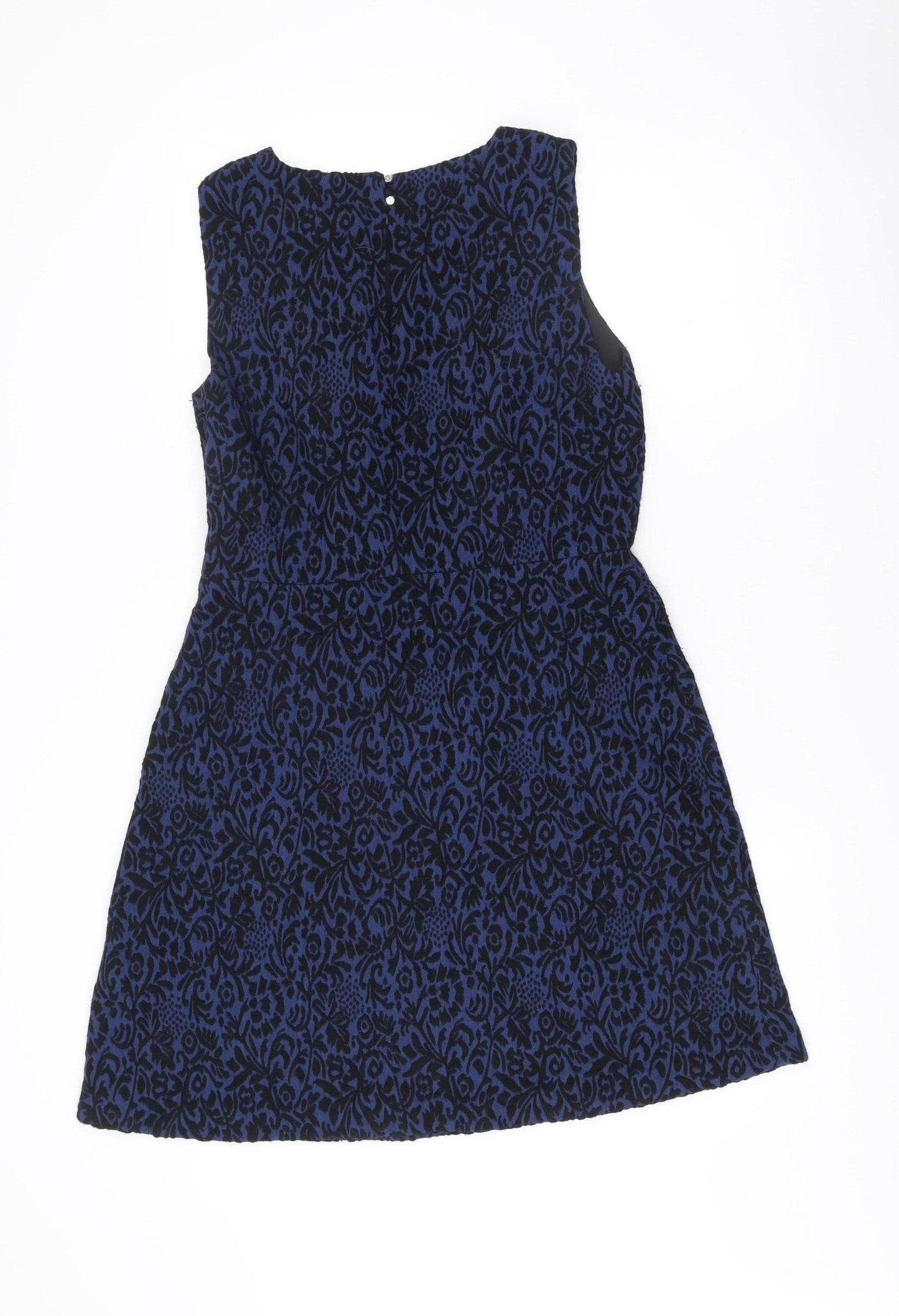 Zara Women Blue Floral Jacquard Sleeveless A-Line Dress Size 12