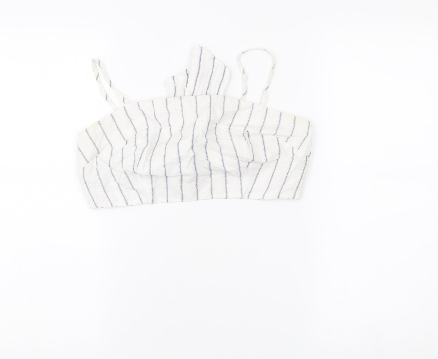 New Look Women’s White Striped Cropped Tank Top Size 12 Summer Bow Tie