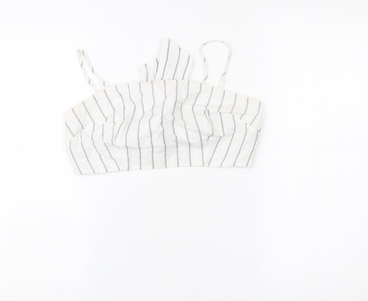 New Look Women’s White Striped Cropped Tank Top Size 12 Summer Bow Tie