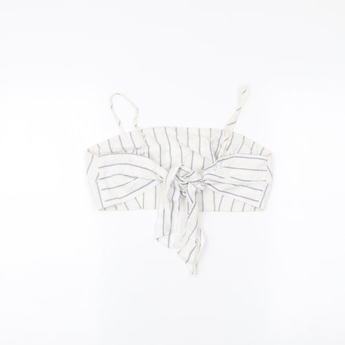 New Look Women’s White Striped Cropped Tank Top Size 12 Summer Bow Tie
