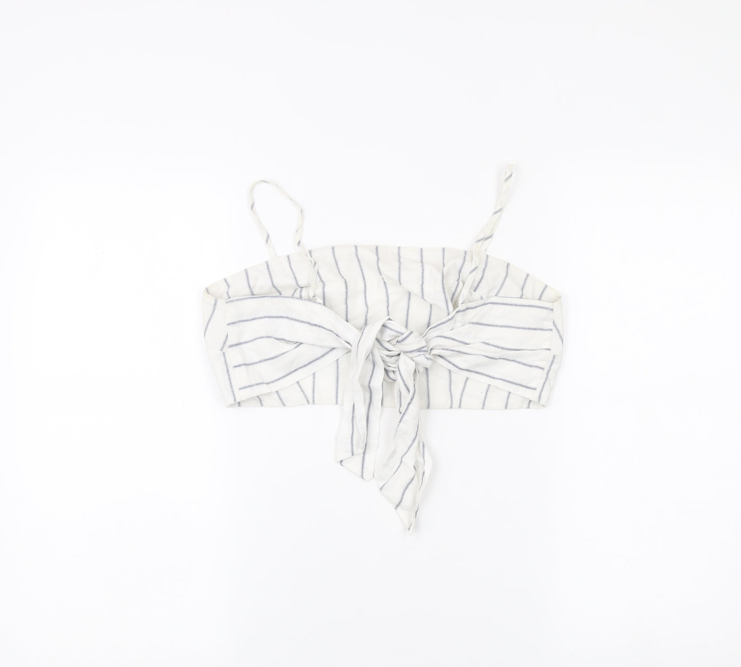 New Look Women’s White Striped Cropped Tank Top Size 12 Summer Bow Tie