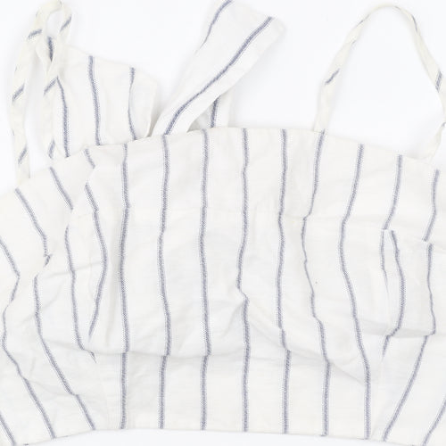 New Look Women’s White Striped Cropped Tank Top Size 12 Summer Bow Tie