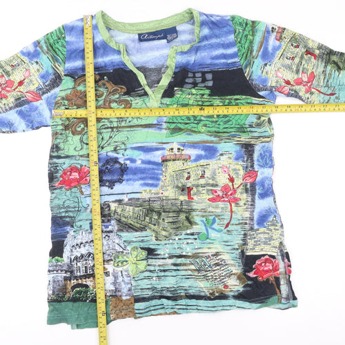 Artscapes Womens Multicoloured Tunic Blouse Size S 3/4 Sleeve V-Neck