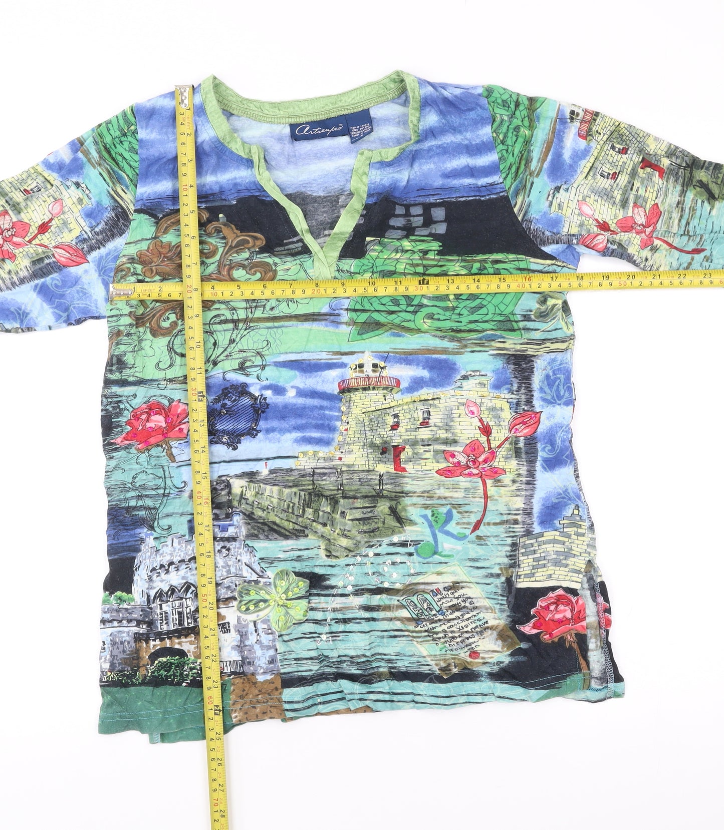 Artscapes Womens Multicoloured Tunic Blouse Size S 3/4 Sleeve V-Neck