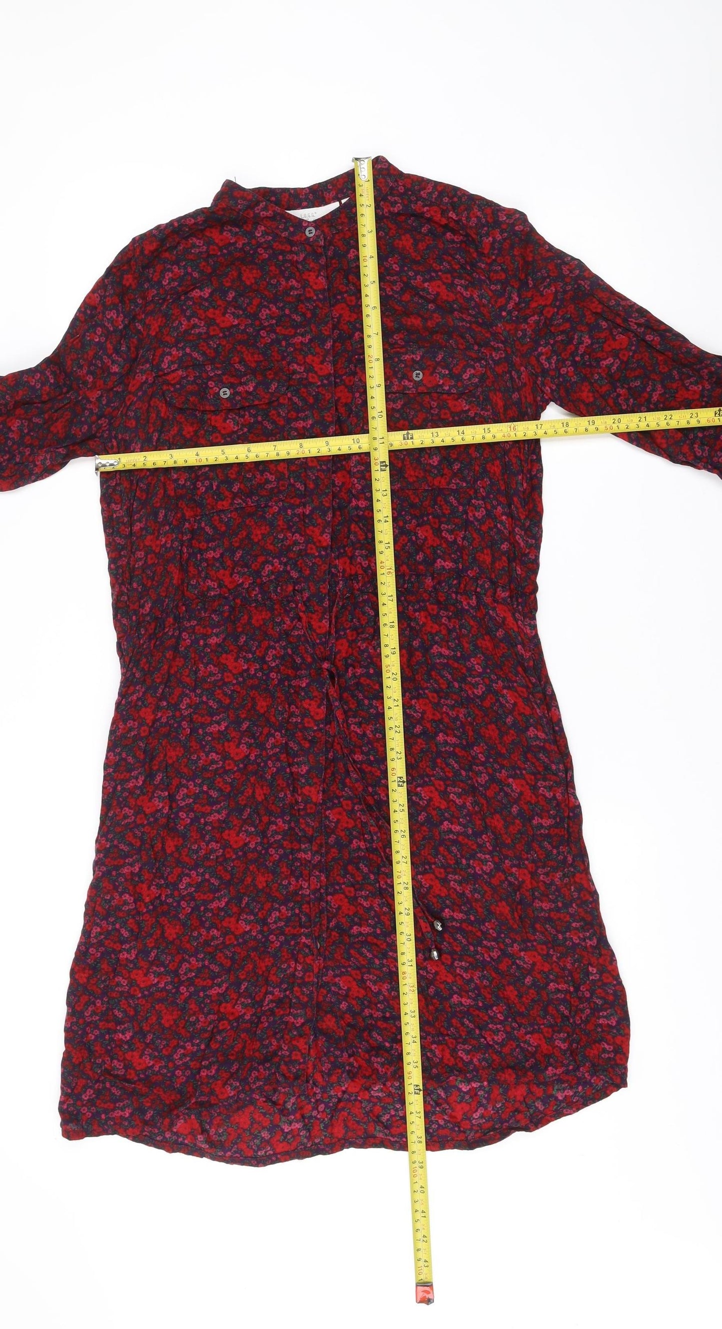 H&M Women’s Multicoloured Floral Shirt Dress Size 10 Long Sleeve