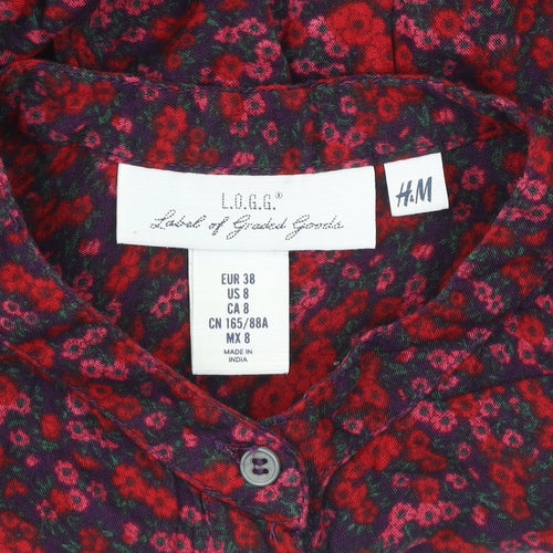 H&M Women’s Multicoloured Floral Shirt Dress Size 10 Long Sleeve