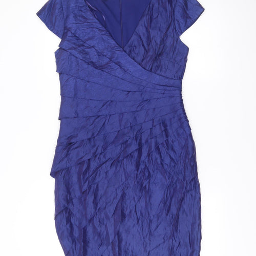 M&Co Boutique Women’s Blue V-Neck Sheath Dress Size 12 Formal Cocktail