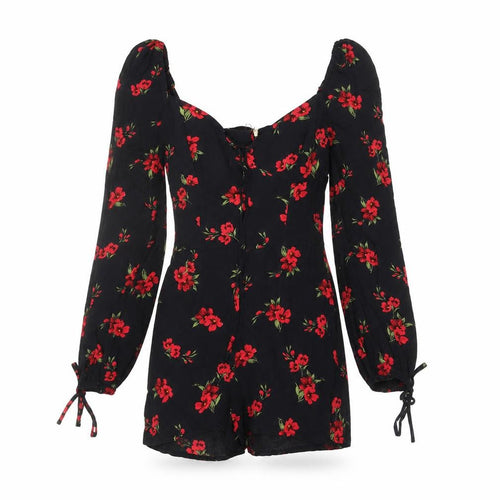Urban Outfitters Women’s Black XS Floral Long Sleeve Playsuit