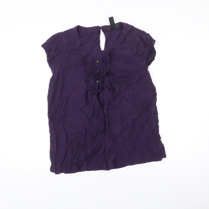 H&M Women’s Purple Blouse Size 18 Short Sleeve Ruffle Tunic Top
