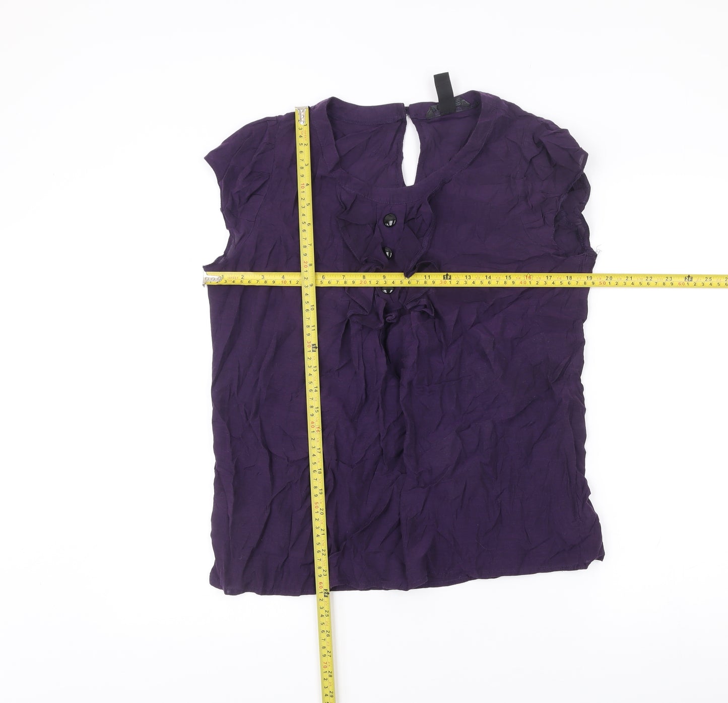 H&M Women’s Purple Blouse Size 18 Short Sleeve Ruffle Tunic Top