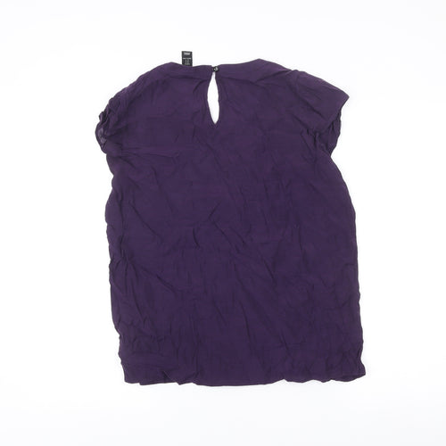 H&M Women’s Purple Blouse Size 18 Short Sleeve Ruffle Tunic Top