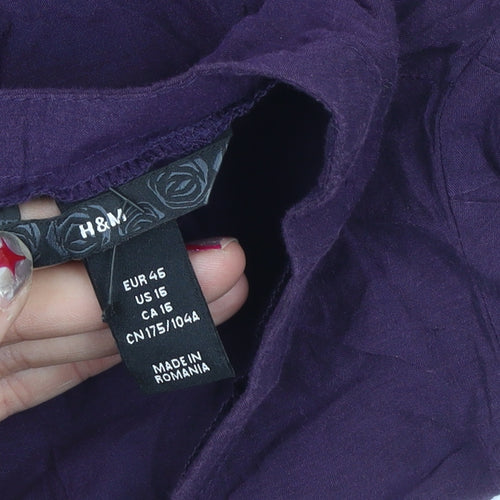 H&M Women’s Purple Blouse Size 18 Short Sleeve Ruffle Tunic Top