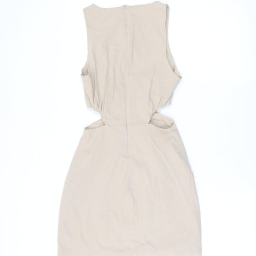 Zara Women Beige XS A-Line Sleeveless Cut Out Mini Dress