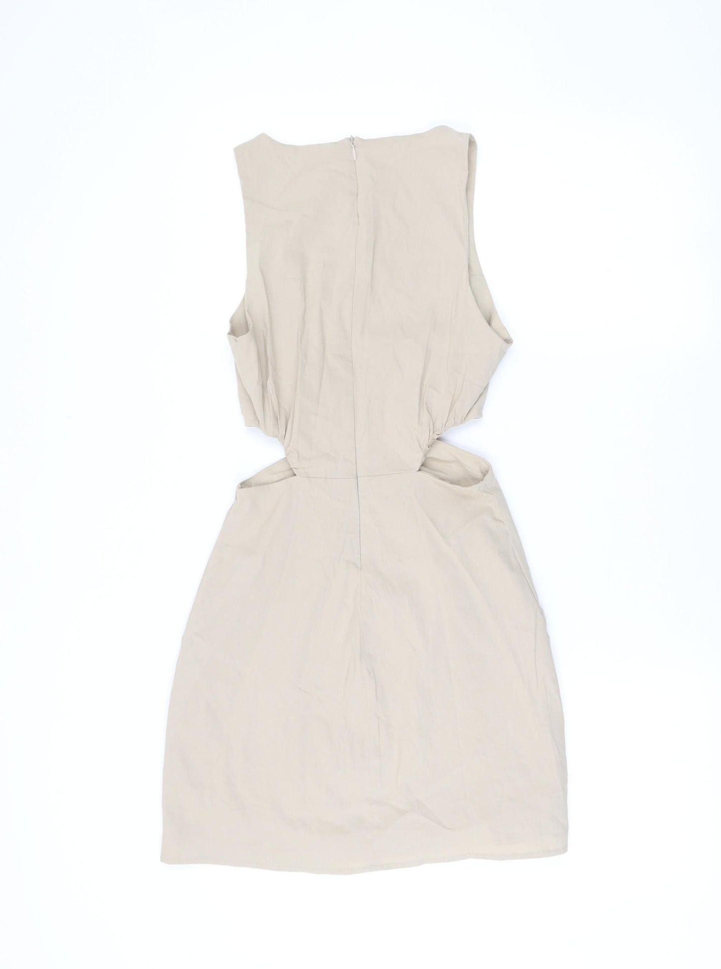 Zara Women Beige XS A-Line Sleeveless Cut Out Mini Dress