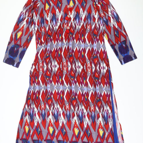 Pretty One Womens Multicoloured XL Midi Shift Dress 3/4 Sleeve V-Neck