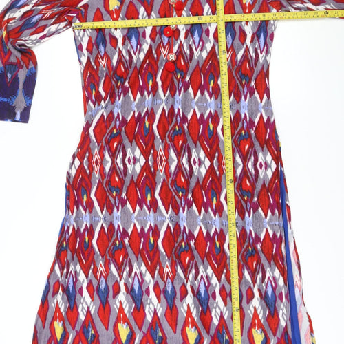 Pretty One Womens Multicoloured XL Midi Shift Dress 3/4 Sleeve V-Neck
