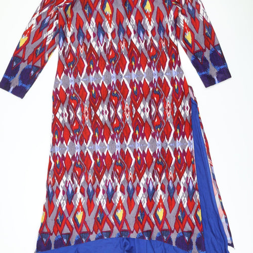 Pretty One Womens Multicoloured XL Midi Shift Dress 3/4 Sleeve V-Neck