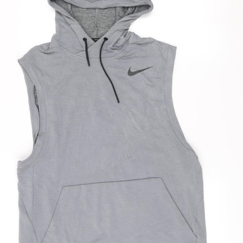 Nike Men’s Grey Dri-Fit Sleeveless Hoodie Vest L Hooded Sportswear