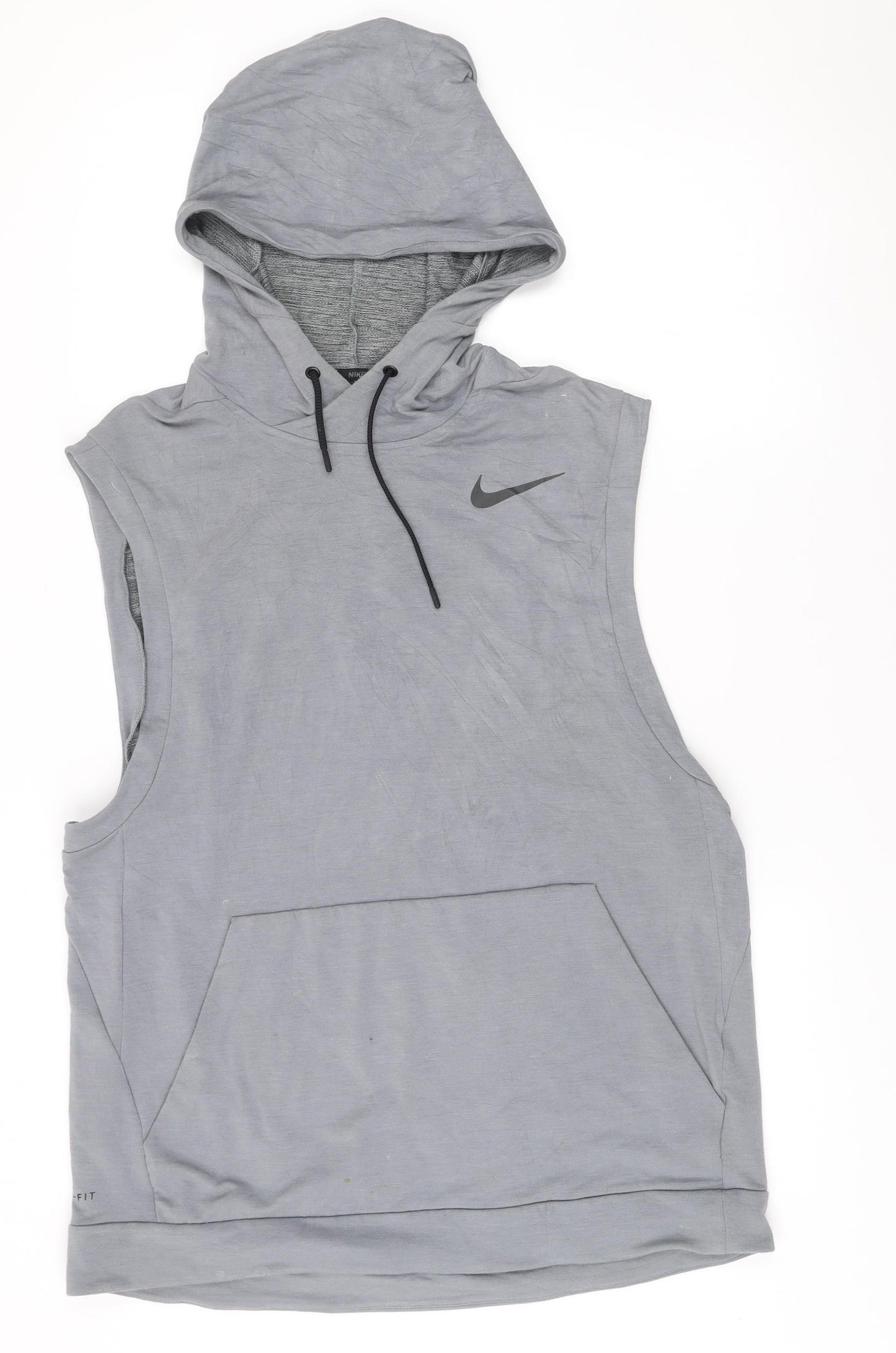 Nike Men’s Grey Dri-Fit Sleeveless Hoodie Vest L Hooded Sportswear