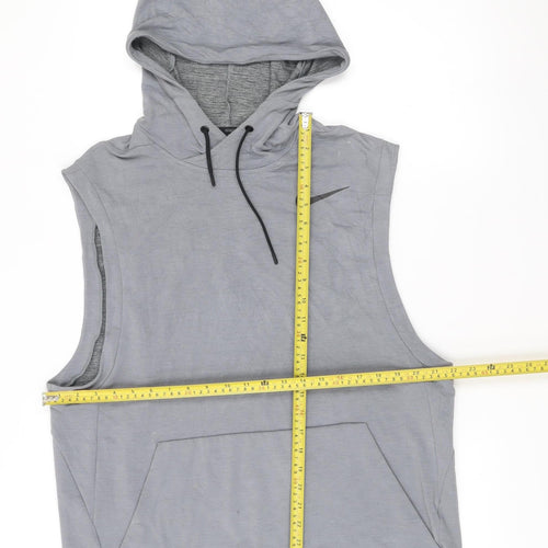 Nike Men’s Grey Dri-Fit Sleeveless Hoodie Vest L Hooded Sportswear