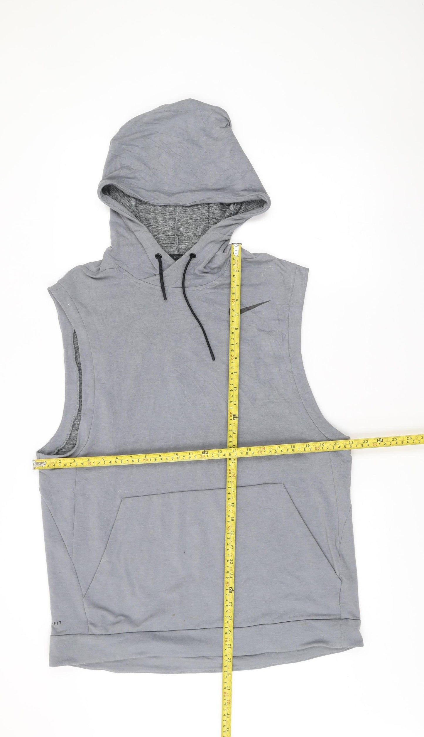 Nike Men’s Grey Dri-Fit Sleeveless Hoodie Vest L Hooded Sportswear