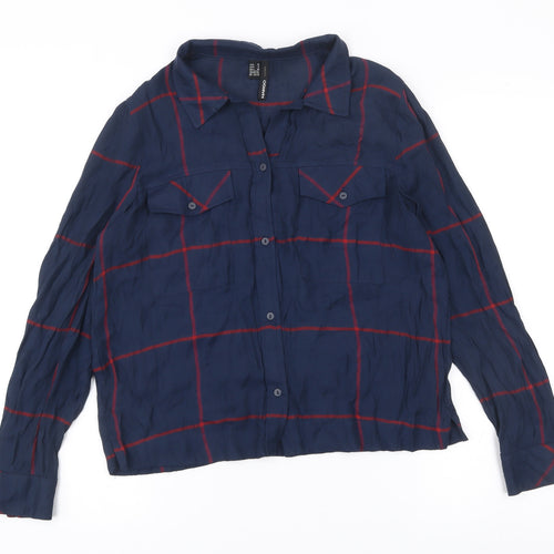 Mango Women’s Blue Checked Button-Up Shirt Size M Viscose Casual