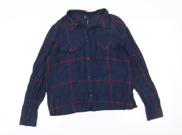 Mango Women’s Blue Checked Button-Up Shirt Size M Viscose Casual