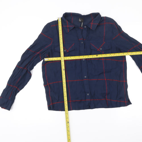 Mango Women’s Blue Checked Button-Up Shirt Size M Viscose Casual