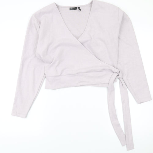 ASOS Design Women’s Grey Wrap Blouse UK 10 Long Sleeve V-Neck