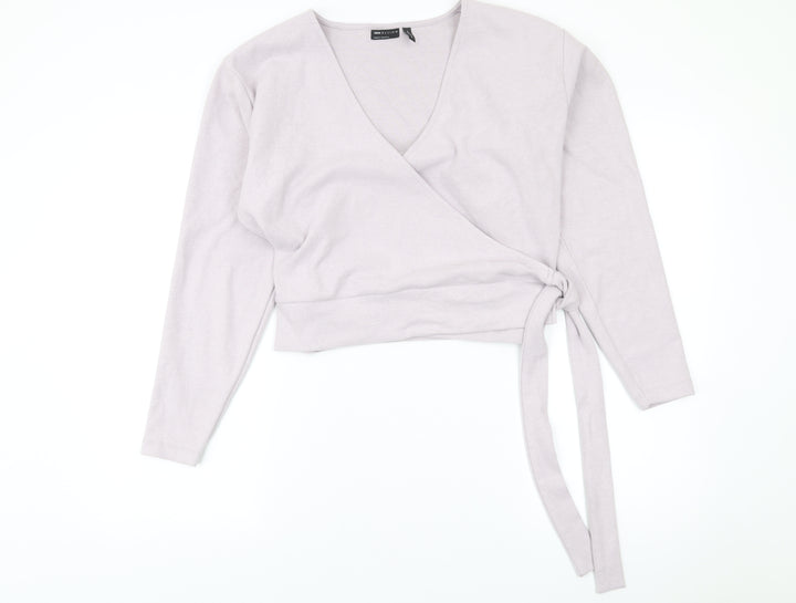 ASOS Design Women’s Grey Wrap Blouse UK 10 Long Sleeve V-Neck