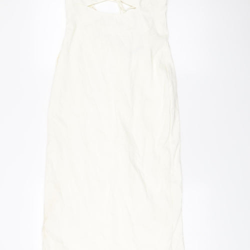 Zara Women’s White Midi Slip Dress Size 12 Viscose Strappy Summer